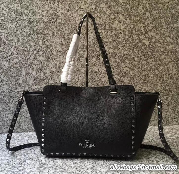 Famous Valentino Grained Leather Rockstud Small Tote Bag 0972 Noir