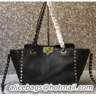 Discount Valentino Grained Leather Rockstud Small Tote Bag 0972 Black