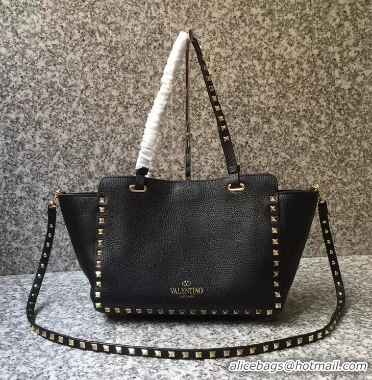 Discount Valentino Grained Leather Rockstud Small Tote Bag 0972 Black