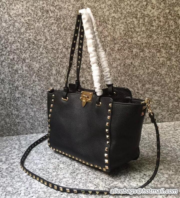 Discount Valentino Grained Leather Rockstud Small Tote Bag 0972 Black