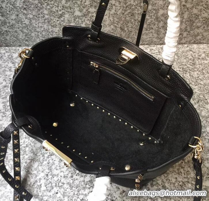 Discount Valentino Grained Leather Rockstud Small Tote Bag 0972 Black