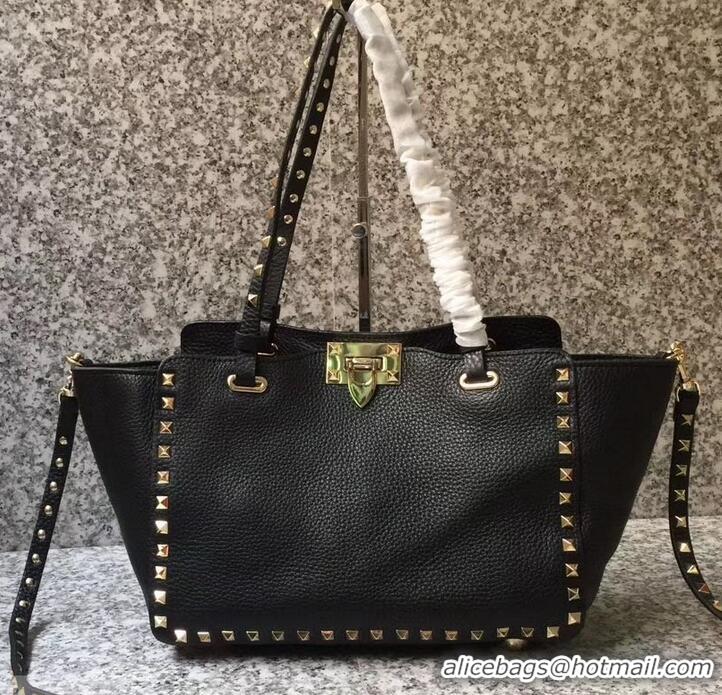 Discount Valentino Grained Leather Rockstud Small Tote Bag 0972 Black