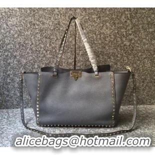 Charming Valentino Grained Leather Rockstud Small Tote Bag 0972 Gray