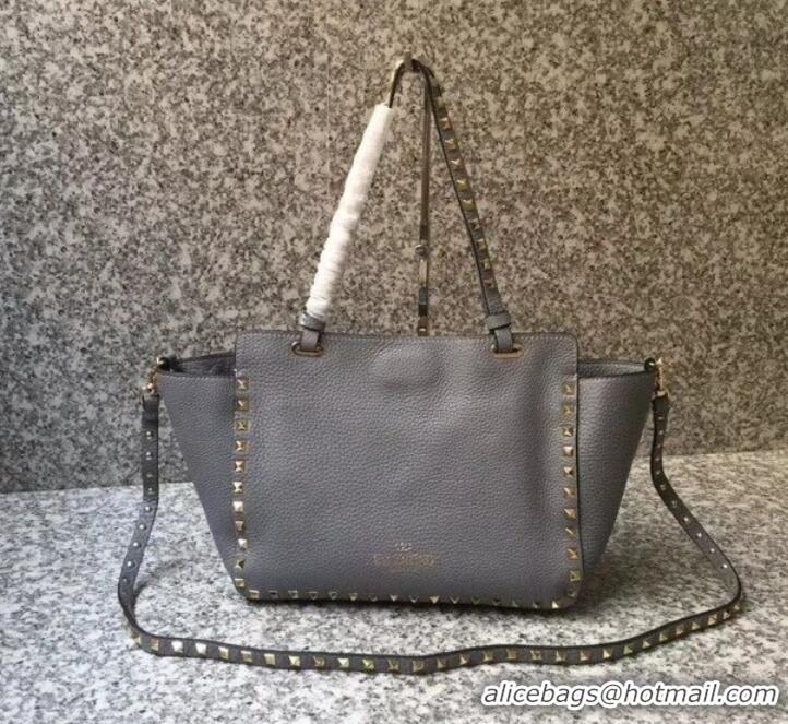 Charming Valentino Grained Leather Rockstud Small Tote Bag 0972 Gray