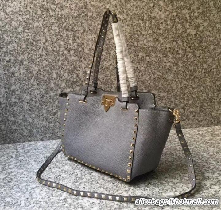 Charming Valentino Grained Leather Rockstud Small Tote Bag 0972 Gray