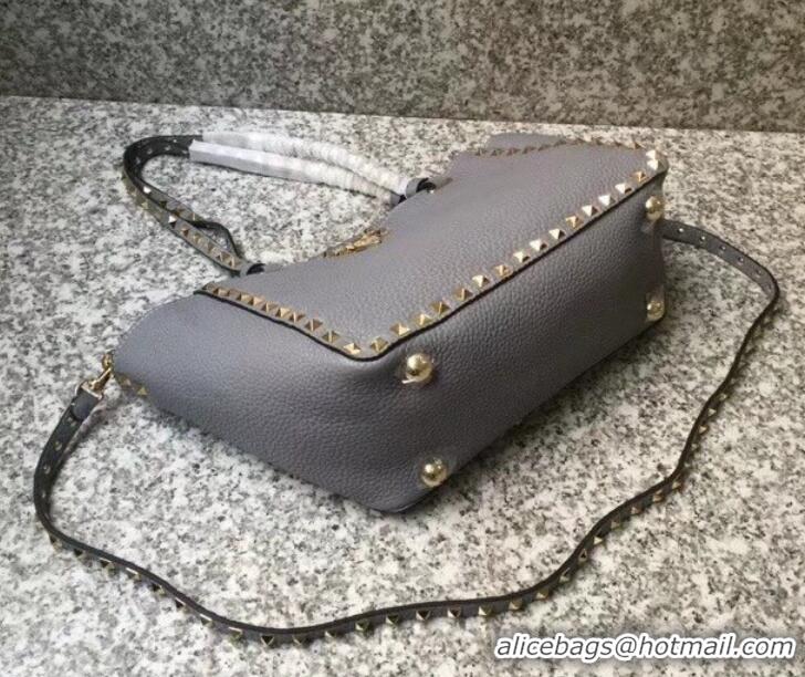 Charming Valentino Grained Leather Rockstud Small Tote Bag 0972 Gray