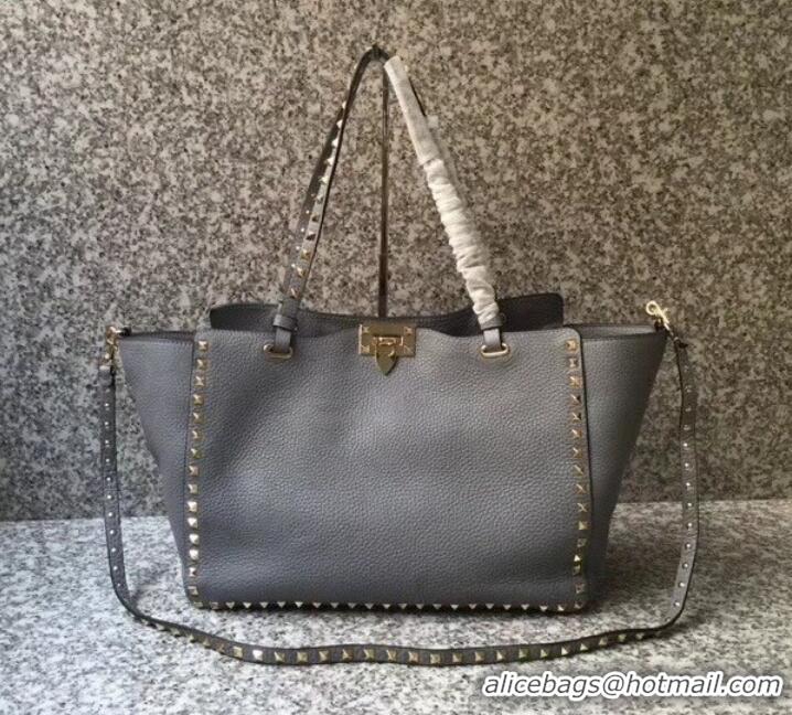 Charming Valentino Grained Leather Rockstud Small Tote Bag 0972 Gray