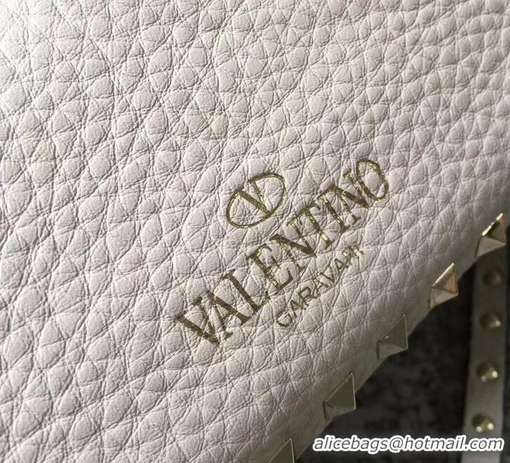 Luxury Discount Valentino Grained Leather Rockstud Small Tote Bag 0972 Ivory