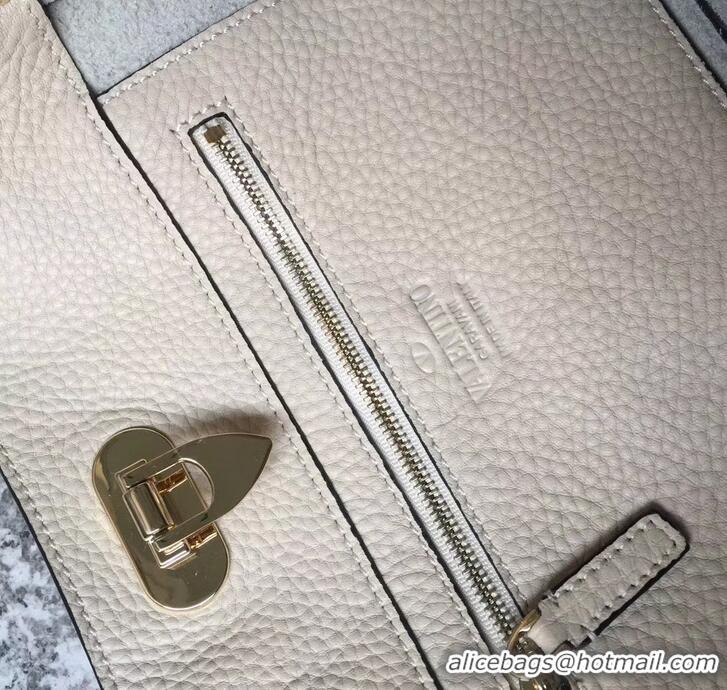 Luxury Discount Valentino Grained Leather Rockstud Small Tote Bag 0972 Ivory