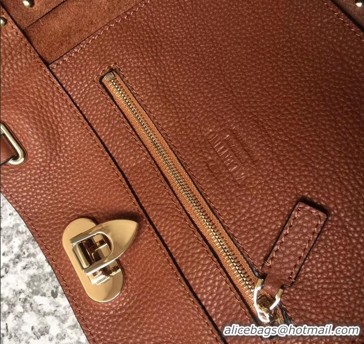 Luxury Valentino Grained Leather Rockstud Small Tote Bag 0972 Brown