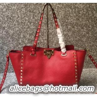 Cheap Price Valentino Grained Leather Rockstud Small Tote Bag 0972 Red