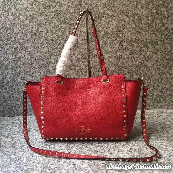 Cheap Price Valentino Grained Leather Rockstud Small Tote Bag 0972 Red