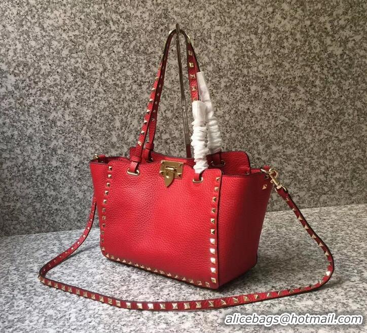 Cheap Price Valentino Grained Leather Rockstud Small Tote Bag 0972 Red