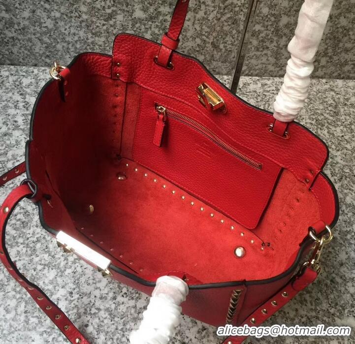 Cheap Price Valentino Grained Leather Rockstud Small Tote Bag 0972 Red