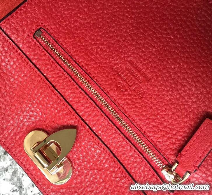 Cheap Price Valentino Grained Leather Rockstud Small Tote Bag 0972 Red