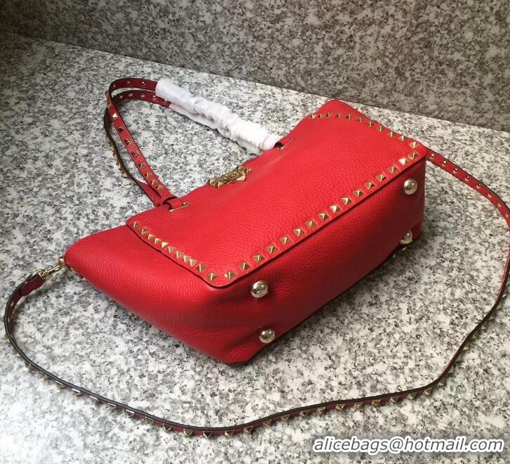 Cheap Price Valentino Grained Leather Rockstud Small Tote Bag 0972 Red