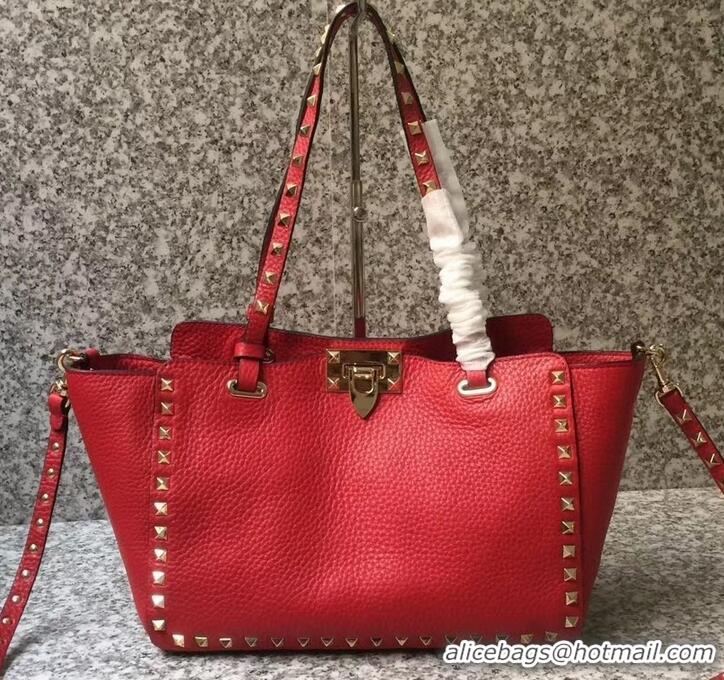 Cheap Price Valentino Grained Leather Rockstud Small Tote Bag 0972 Red