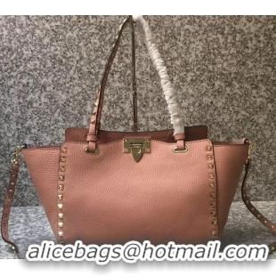 Top Grade Valentino Grained Leather Rockstud Small Tote Bag 0972 Apricot