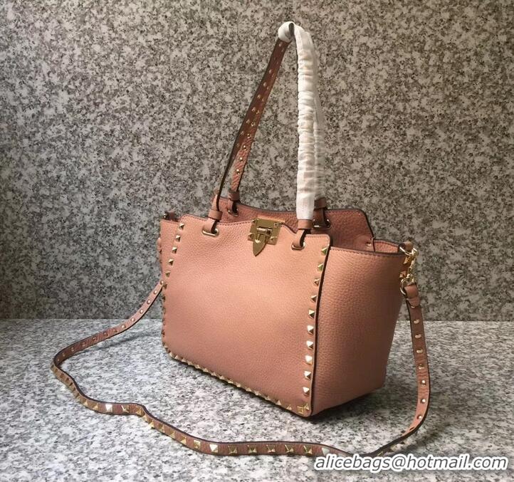 Top Grade Valentino Grained Leather Rockstud Small Tote Bag 0972 Apricot