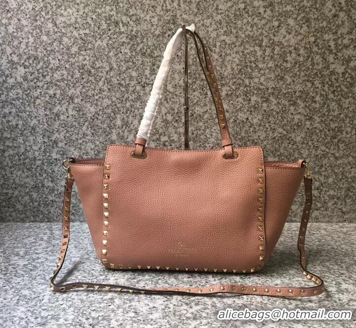 Top Grade Valentino Grained Leather Rockstud Small Tote Bag 0972 Apricot