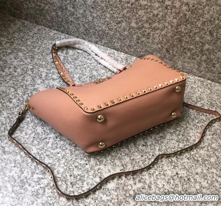 Top Grade Valentino Grained Leather Rockstud Small Tote Bag 0972 Apricot