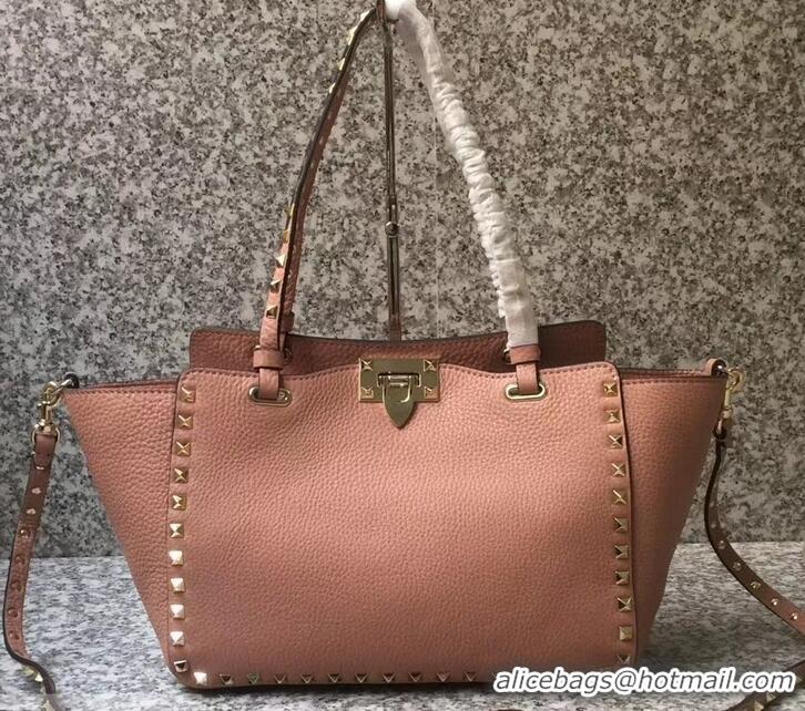 Top Grade Valentino Grained Leather Rockstud Small Tote Bag 0972 Apricot