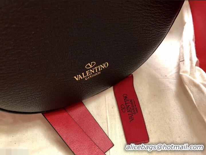 Good Quality Valentino Goatskin Medium VRing Crossbody Bag 00456L Black