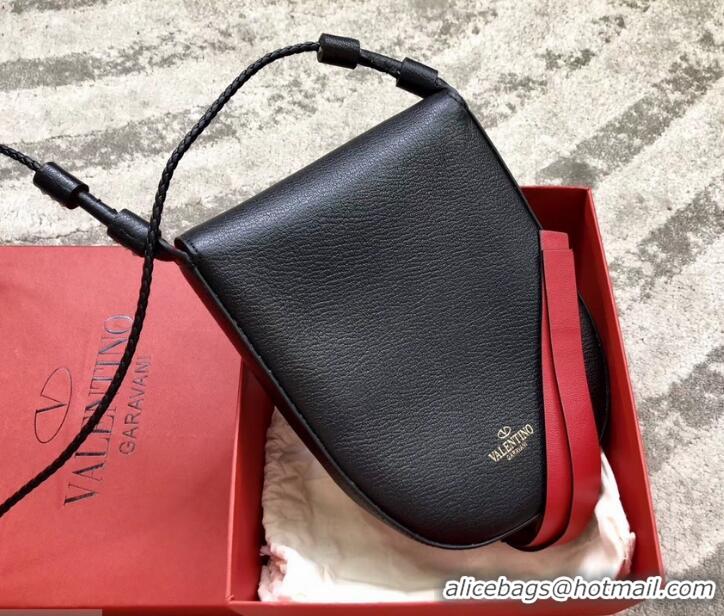 Good Quality Valentino Goatskin Medium VRing Crossbody Bag 00456L Black