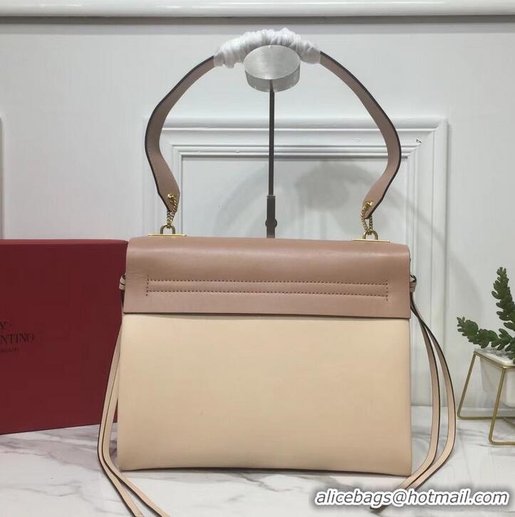 Good Product Valentino Smooth Calfskin Medium VRing Shoulder Bag 720046 Nude/Burgundy/Red