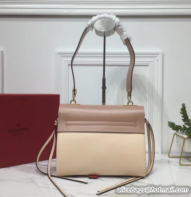 Fashion Valentino Smooth Calfskin Small VRing Shoulder Bag 720047 Nude/Burgundy/Red