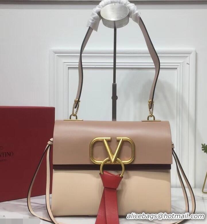 Fashion Valentino Smooth Calfskin Small VRing Shoulder Bag 720047 Nude/Burgundy/Red