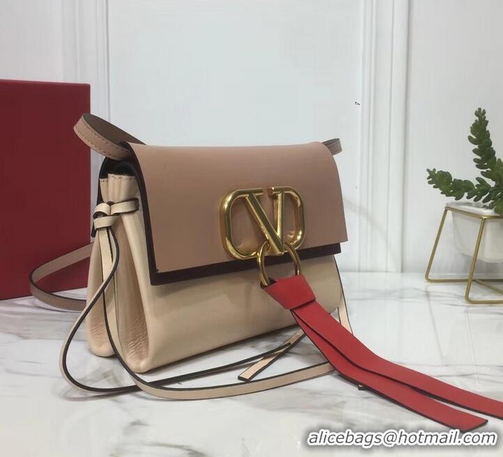 Best Price Valentino Smooth Calfskin Small VRing Crossbody Bag 720047 Nude/Burgundy/Red