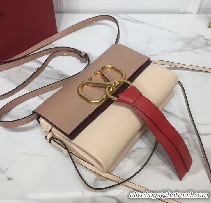 Best Price Valentino Smooth Calfskin Small VRing Crossbody Bag 720047 Nude/Burgundy/Red