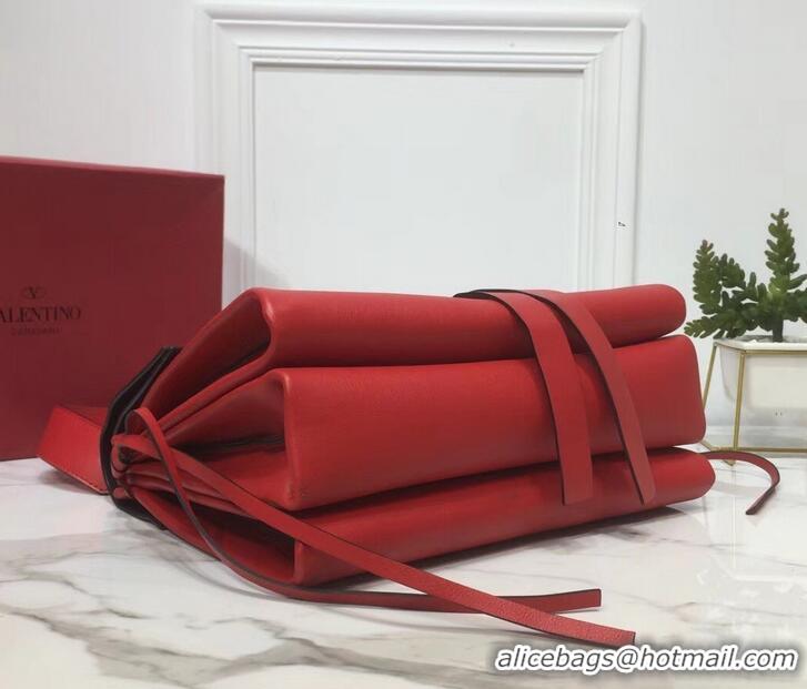 Best Quality Valentino Smooth Calfskin Medium VRing Shoulder Bag Panther 720049 Red