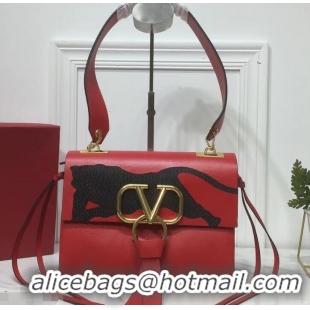 Grade Design Valentino Smooth Calfskin Small VRing Shoulder Bag Panther 720048 Red