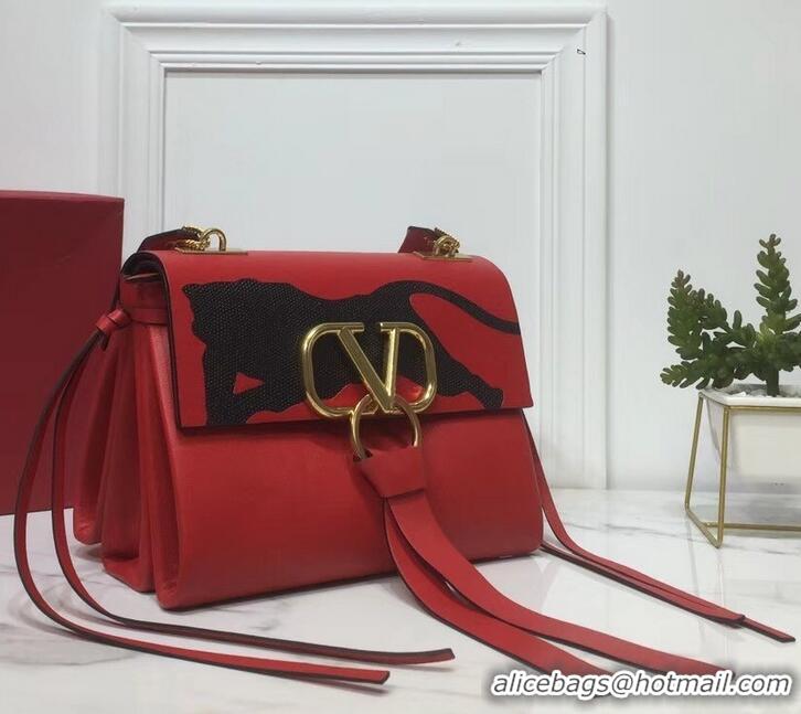 Grade Design Valentino Smooth Calfskin Small VRing Shoulder Bag Panther 720048 Red