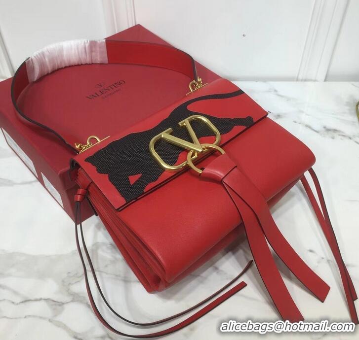 Grade Design Valentino Smooth Calfskin Small VRing Shoulder Bag Panther 720048 Red