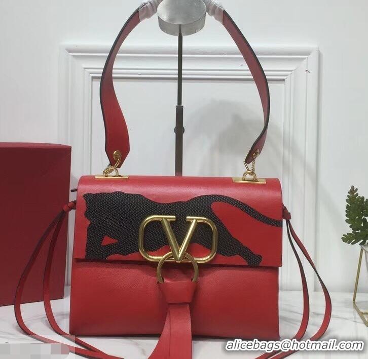 Grade Design Valentino Smooth Calfskin Small VRing Shoulder Bag Panther 720048 Red