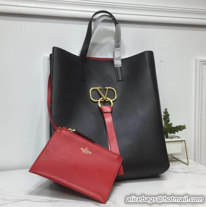 Unique Grade Valentino N/S Long VRing Shopping Tote Bag 720050 Black