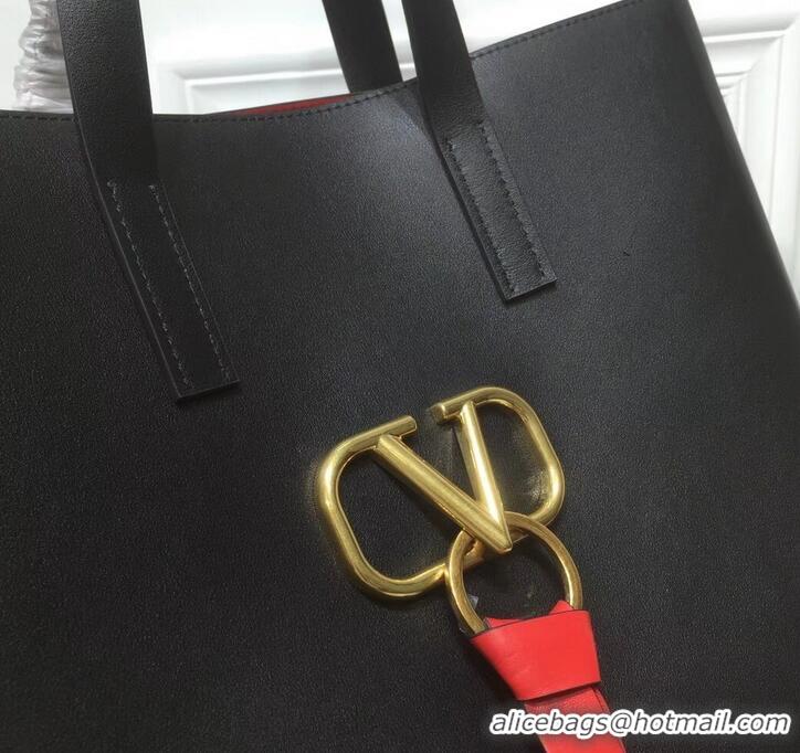 Unique Grade Valentino N/S Long VRing Shopping Tote Bag 720050 Black