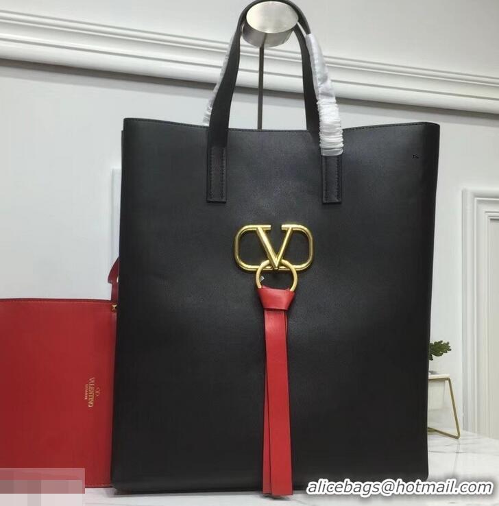 Unique Grade Valentino N/S Long VRing Shopping Tote Bag 720050 Black