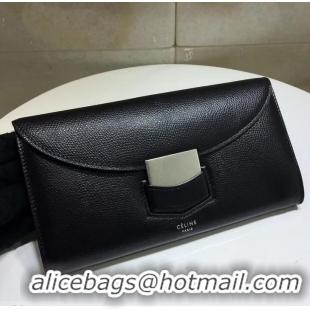 Imitation Celine Trotteur Large Flap Multifunction Wallet in Grained Calfskin 107853 Black