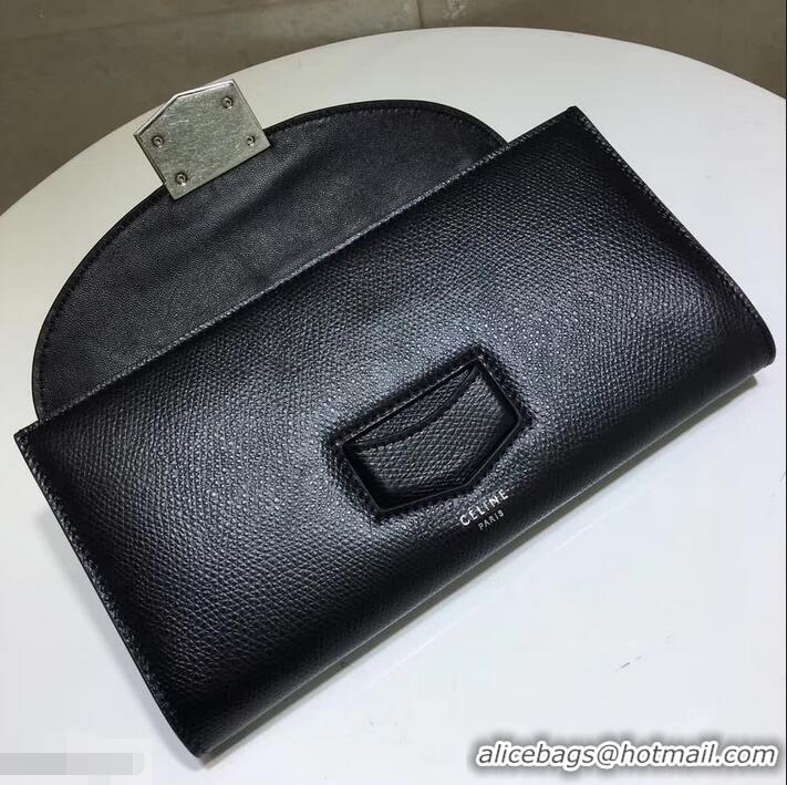 Imitation Celine Trotteur Large Flap Multifunction Wallet in Grained Calfskin 107853 Black