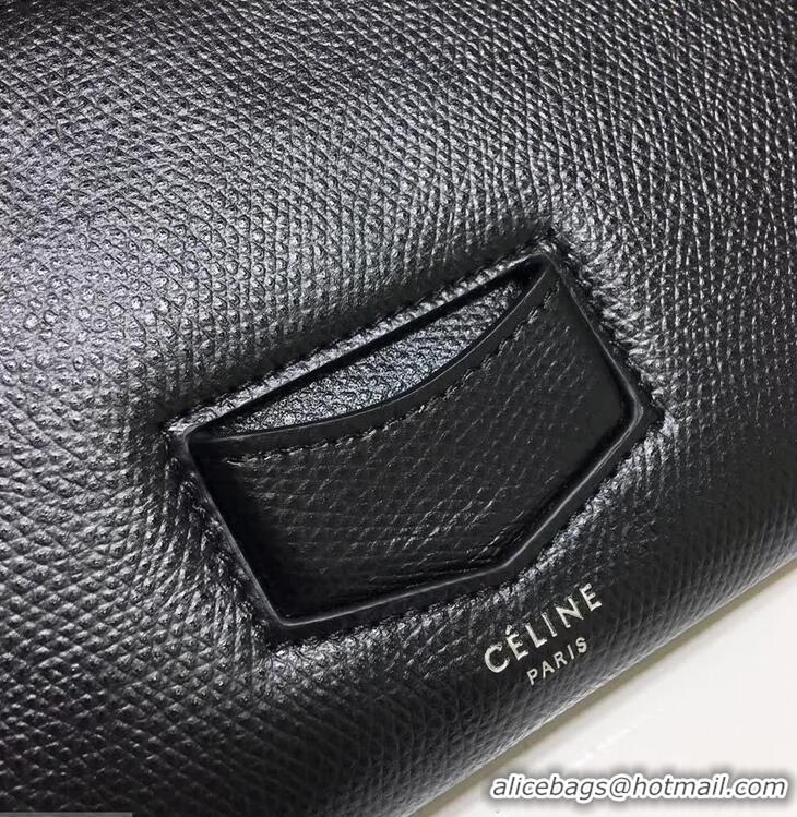 Imitation Celine Trotteur Large Flap Multifunction Wallet in Grained Calfskin 107853 Black