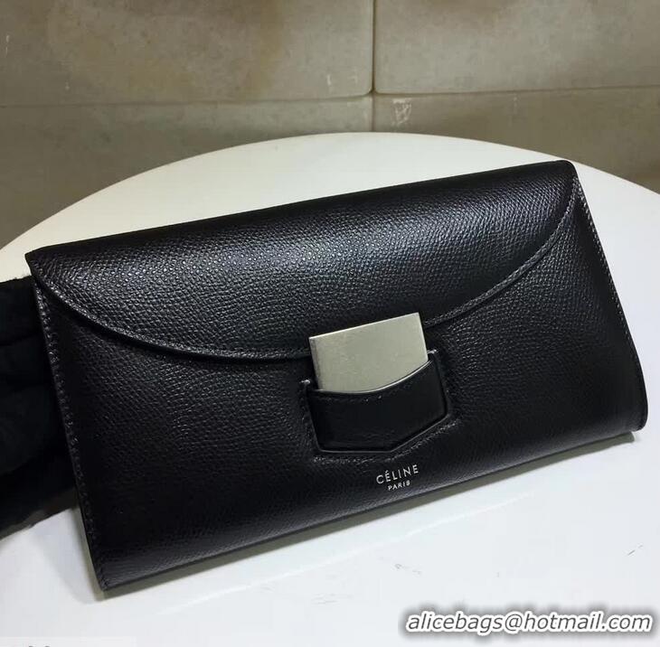 Imitation Celine Trotteur Large Flap Multifunction Wallet in Grained Calfskin 107853 Black