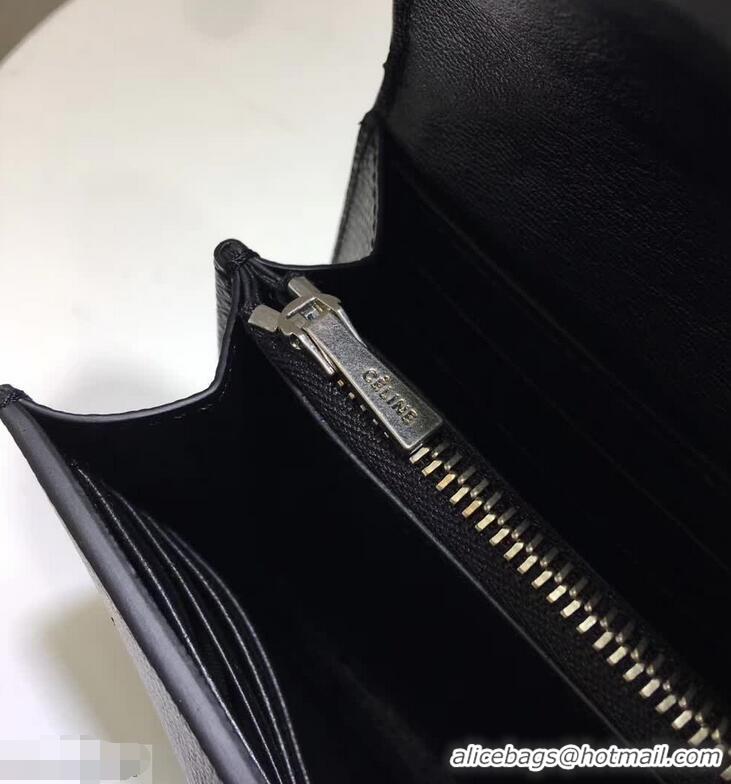 Imitation Celine Trotteur Large Flap Multifunction Wallet in Grained Calfskin 107853 Black