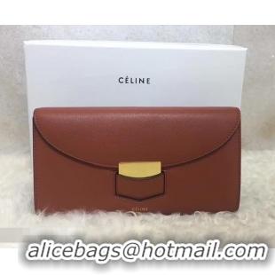 Trendy Design Celine Trotteur Large Flap Multifunction Wallet in Grained Calfskin 107853 Brown