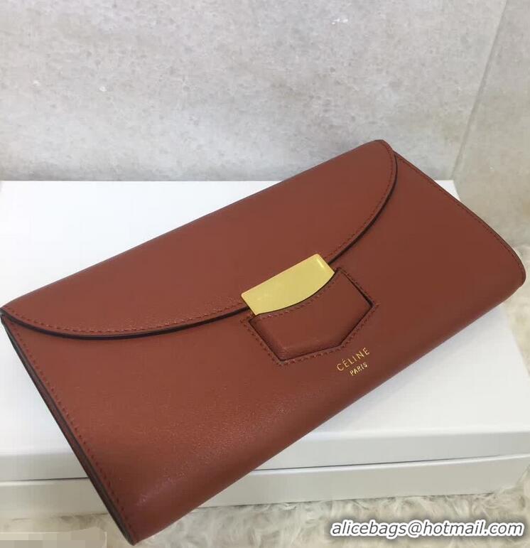 Trendy Design Celine Trotteur Large Flap Multifunction Wallet in Grained Calfskin 107853 Brown