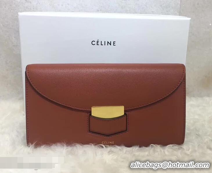 Trendy Design Celine Trotteur Large Flap Multifunction Wallet in Grained Calfskin 107853 Brown