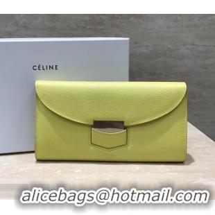 Grade Design Celine Trotteur Large Flap Multifunction Wallet in Grained Calfskin 107853 Yellow